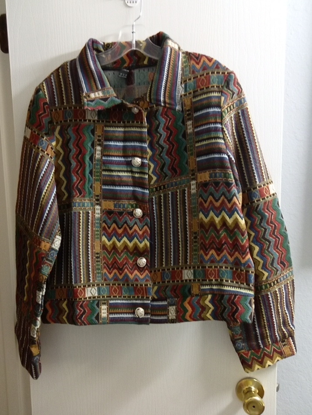 SHEIN Multicolor Geometric Pattern Jean Jacket